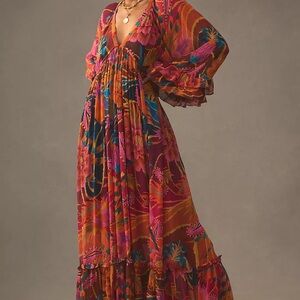 Farm Rio Vintage Wave Long-Sleeve Maxi Dress